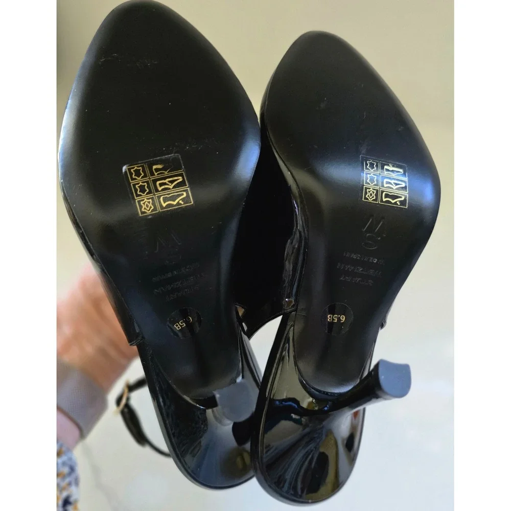 NWOB Stuart Weitzman Black Patent Leather Slingback Pumps  Made‎ in Spain 6.5B